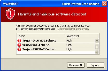 Image of a virus scanner detecting viruses on a Microsoft Windows computer.